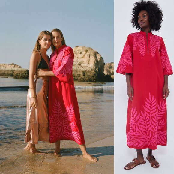 Tuckernuck Scarlet & Hot Pink Embroidered Windermere Caftan | Size XXXL | NWT - Picture 1 of 12